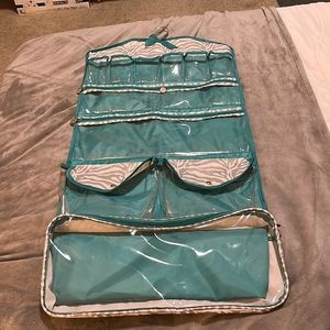 Tri-Costal Design Hanging Jewelry Holder. Aqua with White and Grey Zebra Stripes